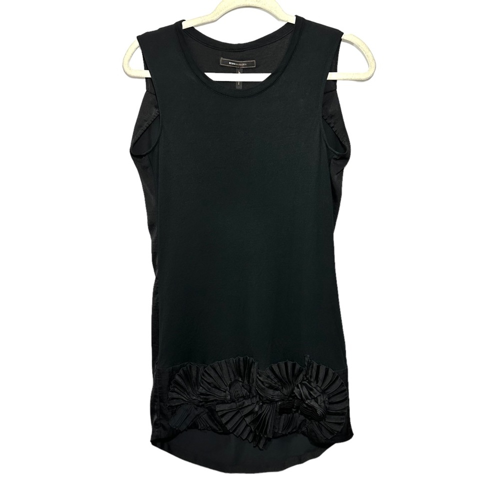 BCBGMaxazria Women's Sz XS Black Miranda Tank Mini High Low Shirt Dress Pleated